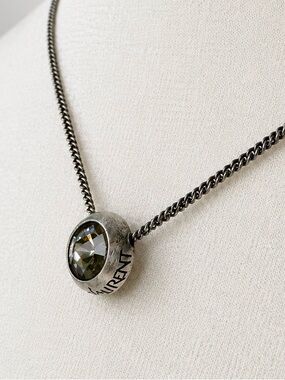 Vintage NWT YSL Yves Saint Laurent Smoked Crystal Pendant Necklace Engraved